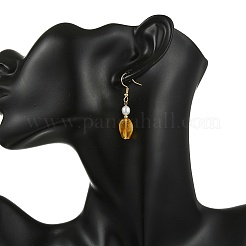 Nuggets Natural Amber & Natural Cultured Freshwater Pearl Dangle Earrings for Women&nbsp;EJEW-JE07014