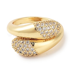 Rack Plating Brass Pave Clear Cubic Zirconia Open Cuff Rings&nbsp;RJEW-M172-08G