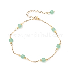 Dyed Round Natural Malaysia Jade & 304 Stainless Steel Cable Chain Ankelets&nbsp;AJEW-AN00701-01