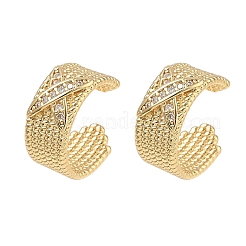 C-Shaped with Letter X Brass Micro Pave Clear Cubic Zirconia Cuff Earrings&nbsp;EJEW-L316-01G-11
