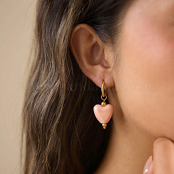 304 Stainless Steel with Handmade Procelain Hoop Dangle Earrings for Women&nbsp;CE4486