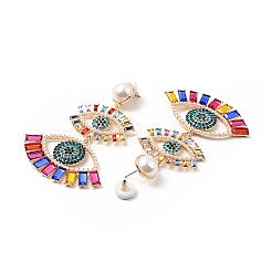 Rhinestone Double Evil Eye Dangle Stud Earrings with Acrylic Pearl Beaded&nbsp;LS-EJEW-J045-03A-KCG