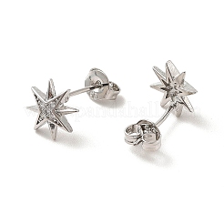 Rack Plating Brass Micro Pave Clear Cubic Zirconia Star Stud Earrings&nbsp;EJEW-F301-25P