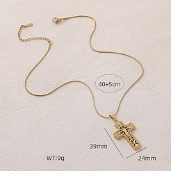 Vintage 316 Surgical Stainless Steel with Clear Glass Hollow Jesus Cross Pendant Necklaces for Women Men&nbsp;ES5776
