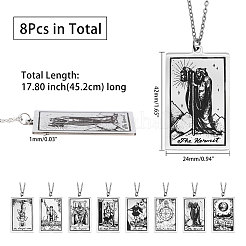8Pcs 8 Style 201 Stainless Steel Tarot Card Pendant Necklace with 304 Stainless Steel Chains&nbsp;NJEW-AB00023