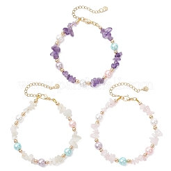3Pcs Natural Rose Quartz & Amethyst & White Moonstone Chip Beaded Bracelets for Women&nbsp;BJEW-JB12309