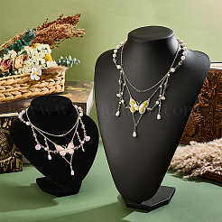 2Pcs 2 Colors Alloy Enamel Butterfly Pendant Double Layer Necklaces for Women&nbsp;NJEW-OC0001-05