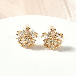 Snowflake Brass Micro Pave Cubic Zirconia Stud Earrings&nbsp;EJEW-Z152-02G-03