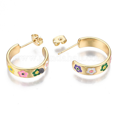 Brass Enamel Stud Earrings&nbsp;EJEW-T014-07G-NF-1