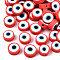 Handmade Polymer Clay Beads, Flat Round with Evil Eye, Red, 9~10x3.5~4.5mm, Hole: 1.5mm