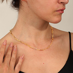 201 Stainless Steel Paperclip Chain Necklaces for Women, Real 18K Gold Plated, 17.72 inch(45cm)