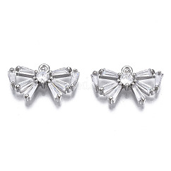 Brass Inlaid Clear Cubic Zirconia Charms, Cadmium Free & Nickel Free & Lead Free, Bowknot, Platinum, 10x16.5x3mm, Hole: 1.2mm