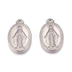 Non-Tarnish 304 Stainless Steel Pendants, Oval with Virgin Mary, Stainless Steel Color, 21x13x2mm, Hole: 2mm