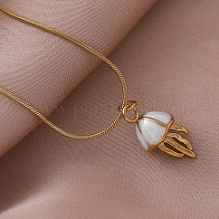Vintage 304 Stainless Steel Enamel Ocean Jellyfish Pendant Round Snake Chain Necklaces for Women Men, White, Golden, 14.96 inch(38cm)