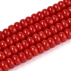 Opaque Solid Color Glass Beads Strands, Rondelle, Crimson, 4x2.5mm, Hole: 0.7mm, about 135pcs/strand, 14.96''(38cm)