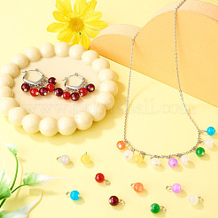 90Pcs 9 Colors Baking Paint Imitation Jade Glass Round Bead with Iron Pendants&nbsp;PALLOY-TAC0281