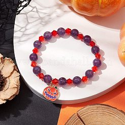 Halloween 8mm Round Natural Amethyst & Glass Beaded Stretch Bracelets&nbsp;BJEW-JB10701