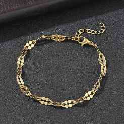 304 Stainless Steel Dapped Chains Bracelets for Women&nbsp;BJEW-D466-08C-G