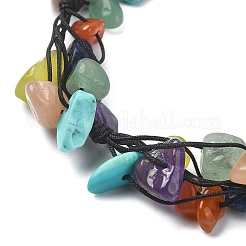 Natural & Synthetic Mixed Gemstone Chips Braided Bead Bracelet with Nylon Threads&nbsp;BJEW-TA00344