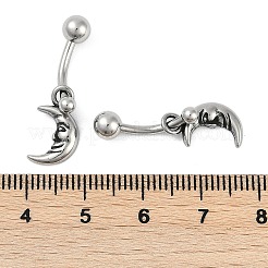 Crescent Moon Face 316 Surgical Stainless Steel Dangle Belly Button Rings&nbsp;EJEW-G416-14AS