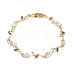 Brass Glass Flower Link Chain Bracelets&nbsp;KK-CBA7DFA-01G-05