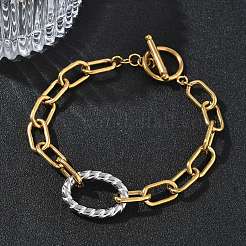 Two Tone 304 Stainless Steel Link Bracelets&nbsp;BJEW-P396-01E-A