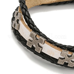 PU Leather & Waxed Cords Triple Layer Multi-strand Bracelets&nbsp;BJEW-G709-06B-AS