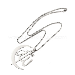 201 Stainless Steel Moon & Arabic Pendants Box Chain Necklaces for Women Men&nbsp;NJEW-R013-02P
