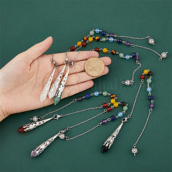 1 Set 7 Chakra Hexagon Prism Gemstone Pointed Dowsing Pendulums&nbsp;FIND-FH0006-88