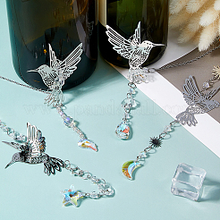 4Pcs Glass & Stainless Steel Hummingbird Hanging Suncatchers&nbsp;HJEW-FH00199