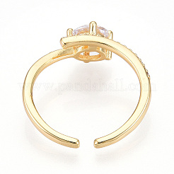 Brass Micro Pave Clear Cubic Zirconia Cuff Rings for Women&nbsp;KK-T074-10G
