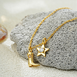 304 Stainless Steel Micro Pave Clear Cubic Zirconia Cowboy Boot and Star Pendant Necklaces&nbsp;FS-WGF88B1-04