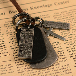 Adjustable Leather Cord Alloy Rectangleand Cross Pendant Necklaces For Men&nbsp;NJEW-K031-17