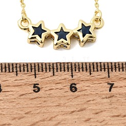 Brass Glass Triple Star Pendant Necklaces&nbsp;KK-CBAB173-03G-04