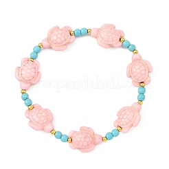 Synthetic Turquoise & Brass Beads Stretch  Bracelets for Women&nbsp;BJEW-JB13876-03