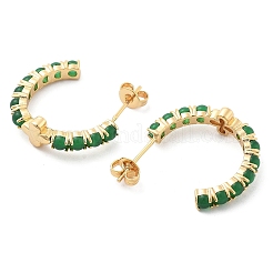 Brass & Green Glass Stud Earrings&nbsp;EJEW-G415-01B-G