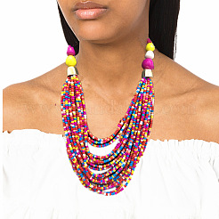 Bohemian Alloy & Resin & Glass Seed Beaded Multilayer Necklaces & Dangle Earrings&nbsp;FS-WG32A45-07