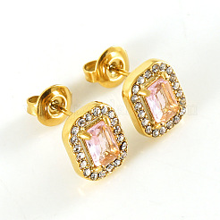 304 Stainless Steel Cubic Zirconia Stud Earrings&nbsp;FS-WGD0B7C-12