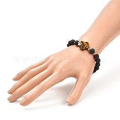 Natural Lava Rock & Flower Mixed Stone Beads Stretch Bracelet&nbsp;BJEW-JB07076