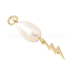 3Pcs 3 Styles Natural Cultured Freshwater Pearl Rice with 304 Stainless Steel Moon Star Lightning Bolt Pendants&nbsp;PALLOY-JF04583-01
