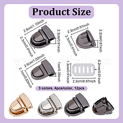 12Pcs 3 Colors Iron Bag Tuck Clasps&nbsp;PURS-NB0001-01