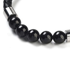 Natural Tourmaline Round Bead Braided Leather Cord Bracelets for Men Women&nbsp;BJEW-A009-11P-07