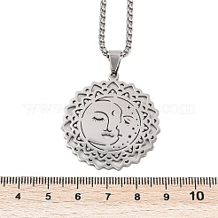 201 Stainless Steel Hollow Moon Star Flower Pendant Necklaces for Women&nbsp;NJEW-K283-35P