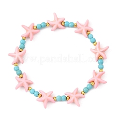 Synthetic Turquoise & Brass Beads Stretch Bracelets for Women&nbsp;BJEW-JB13877-02