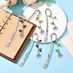 Mixed Natural Dyed White Jade/Dyed Malaysia Jade/Lemon Jade Beaded Bookmarks with Leaf & Tree of Life&nbsp;AJEW-JK00286