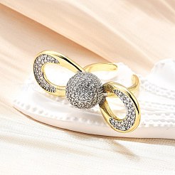Brass Micro Pave Clear Cubic Zirconia Cuff Rings for Women&nbsp;RJEW-U051-01A-G