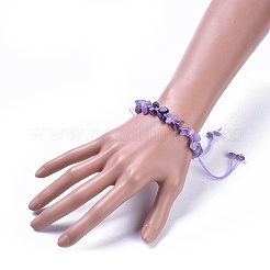 Adjustable Natural Amethyst Chip Beads Braided Bead Bracelets&nbsp;X-BJEW-JB04392-02