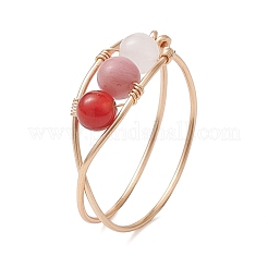 4Pcs Copper Wire Wrapped Natural & Synthetic Gemstone Round Beaded Finger Rings for Women&nbsp;RJEW-JR00738-S