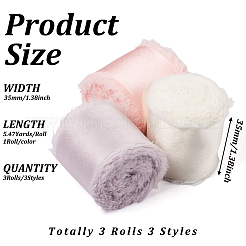 3 Rolls 3 Colors Polyester Frayed Fringe Ribbon&nbsp;OCOR-TA0001-55A