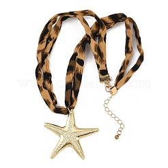 Ocean Alloy Starfish Pendant 2-Strand Leopard Print Polyester Cord Necklaces for Women&nbsp;NJEW-A066-06G